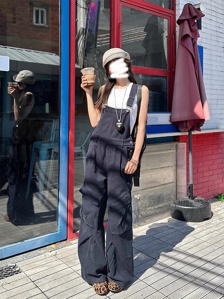 

Американская рабочая одежда в стиле ретро, джинсовые комбинезоны, женские свободные тонкие широкие повседневные комбинезоны, джинсы с высокой талией, брюки-стойка