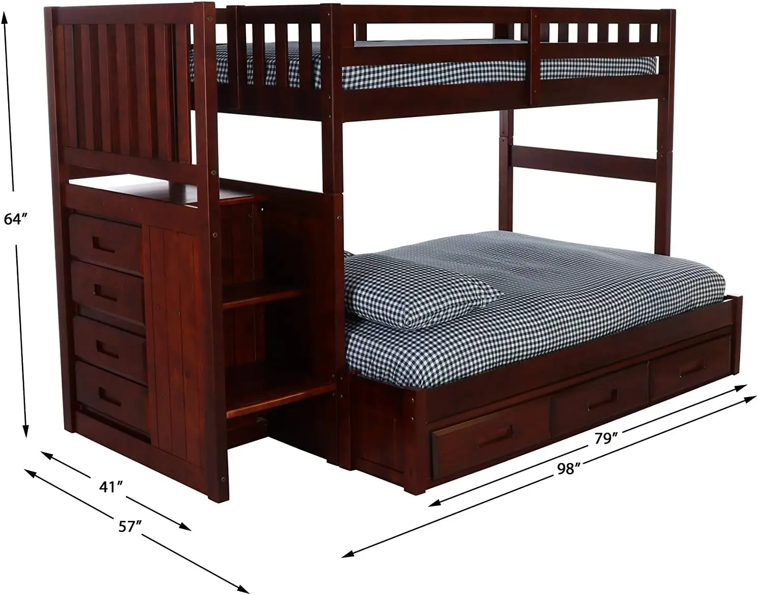 Mission Twin Over Full Staircase Bunk Bed With 3 Drawers In Merlot Finish