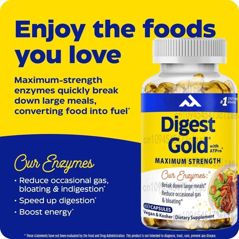 

Digest Gold + ATPro， Maximum Intensity, Quick Onset, Helps Digest Large Meals, Relieves Bloating and Gas, 60 Capsules
