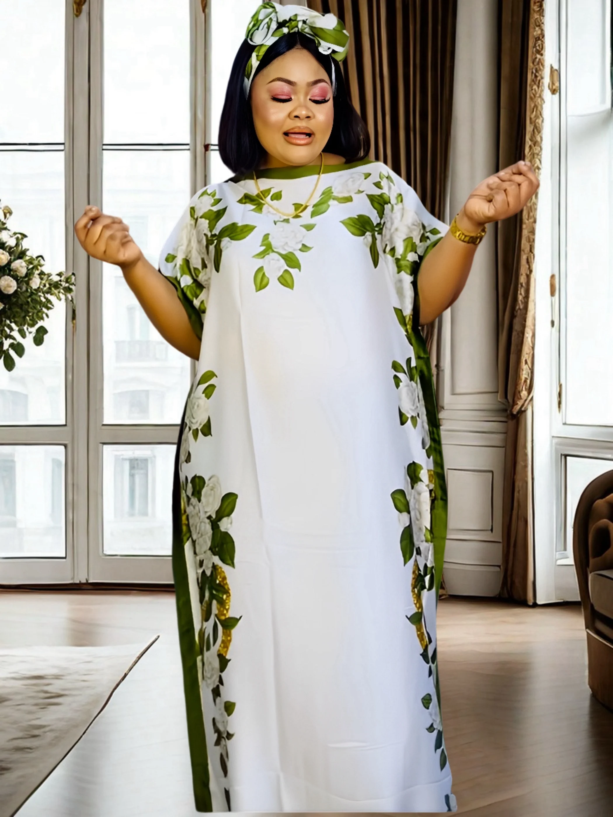 

Women's Ethnic Short Sleeve Kaftan Dress Loose Fit Maxi Summer Dress Long Gown