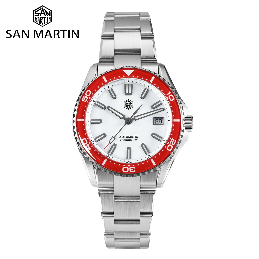 2025 San Martin Watch 39mm Enamel Dial Luminous Stainless Steel Dive NH35 Automatic Waterproof 200m Mechanical Watches SN0129