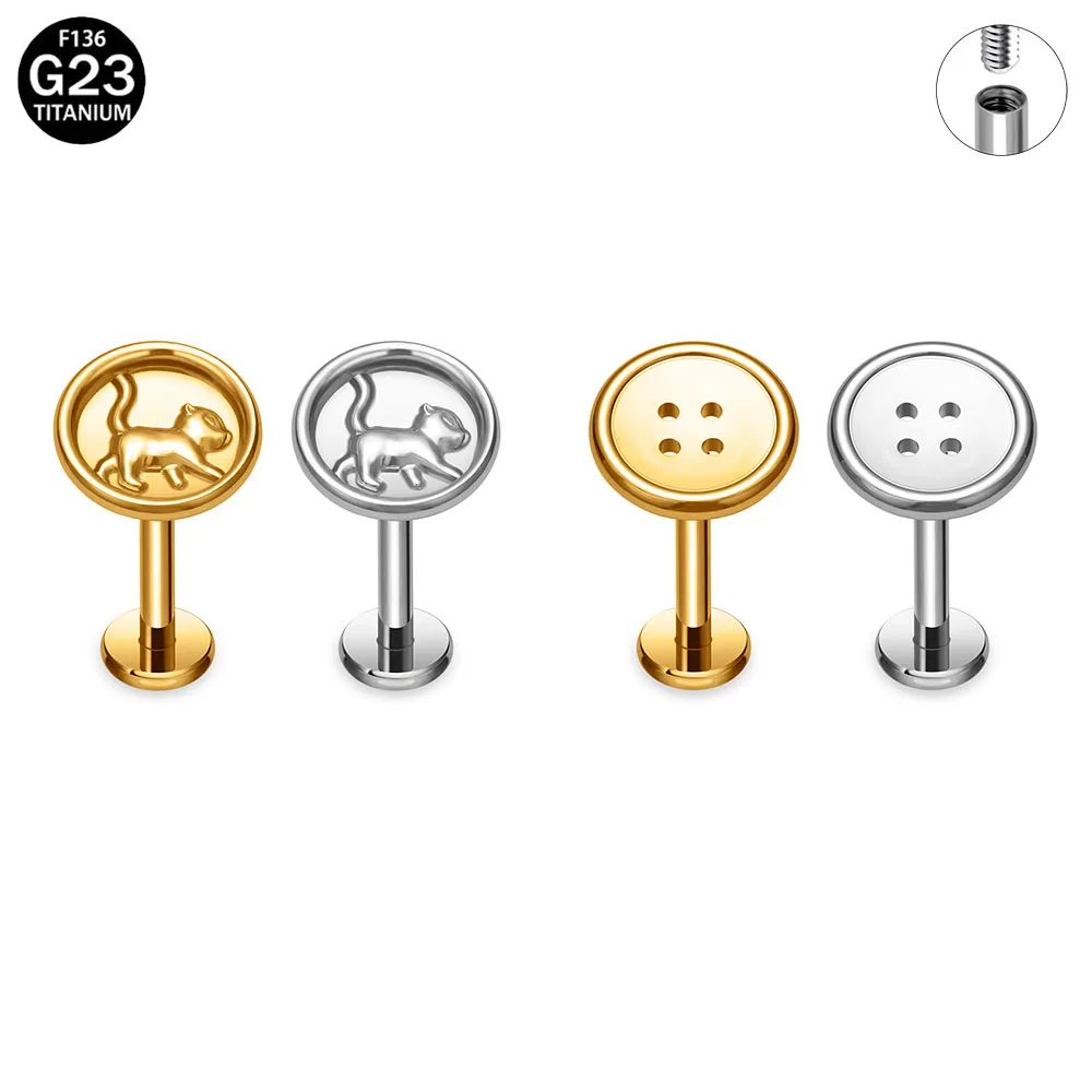 

ASTM F136 Titanium Golden Button Cartilage Earring CZ16G Flat Back Labret Helix Stud Earlobe Body Septum Piercing Summer Jewelry