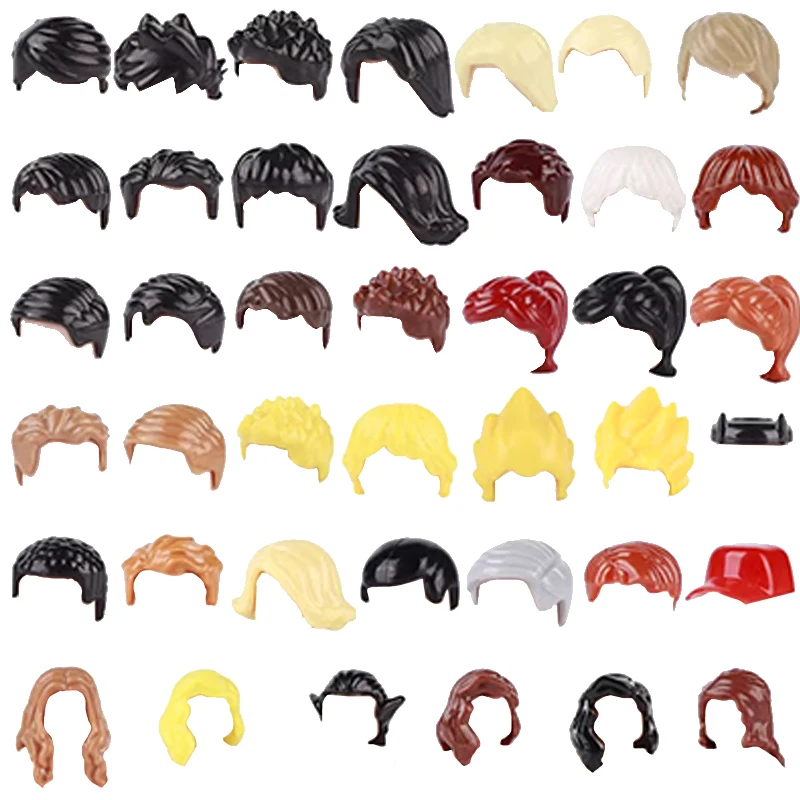 MOC City Figures Hairstyle Building Blocks Black Brown 15673 Girls Hair 92083 Boys Short Hair Bricks Accessories Toys 87990 C13