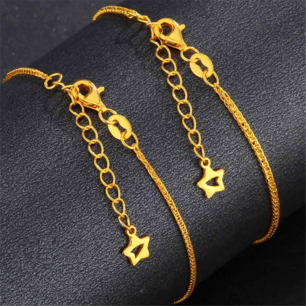 Pure 999 24K Yellow Gold Men Women Star Wheat Link Bracelet 1.6-1.8g