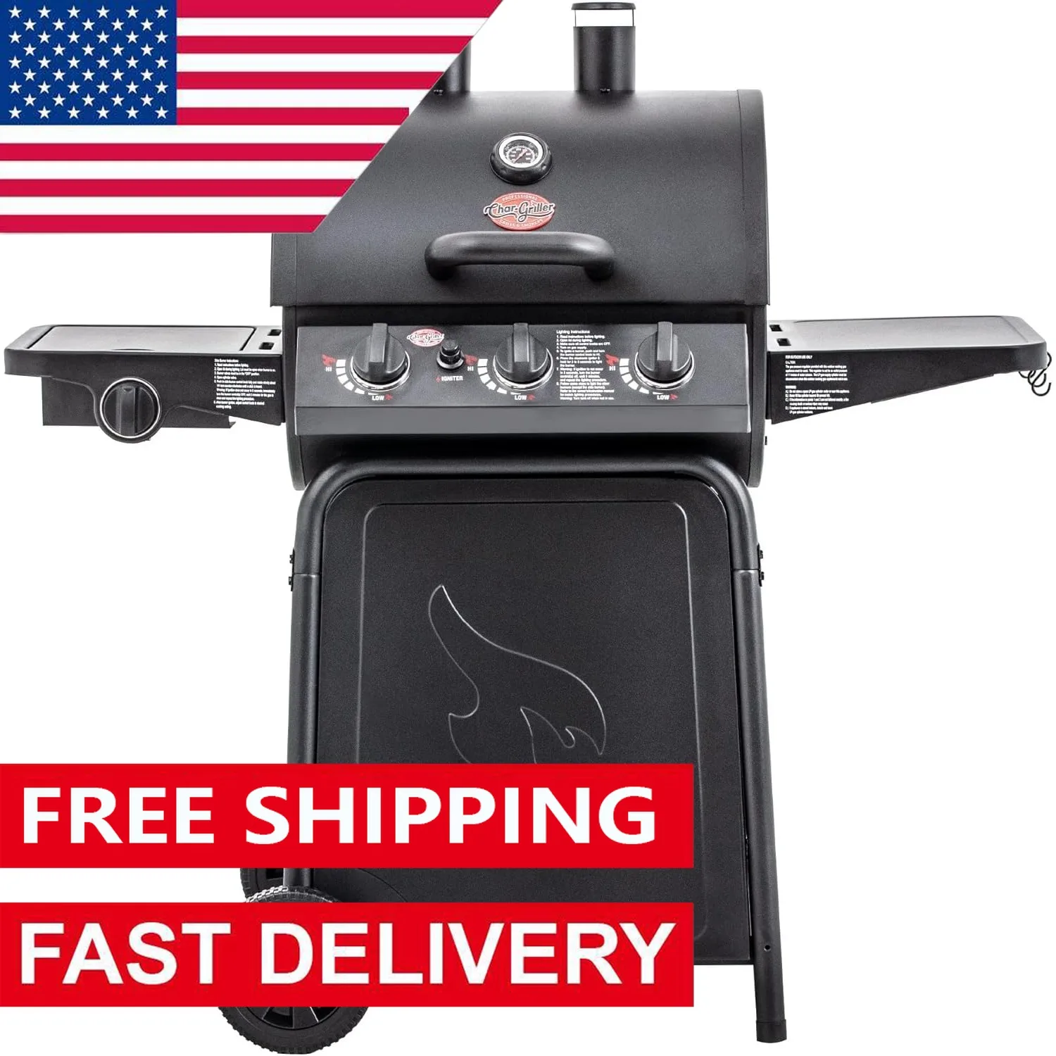 

Burner Propane Gas Grill in Black with 40,800 BTU, Cast Iron Grates and Warming Racks, 630 Cooking Square Inches
