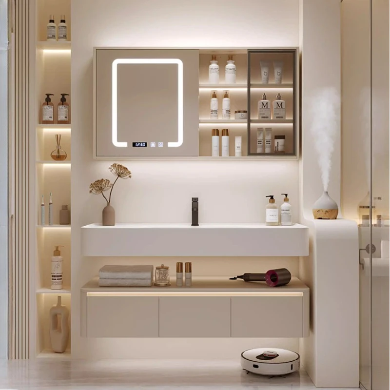 Modern Luxury Bathroom cabinet with smart mirror Furniture Washing Machine Built-in Cabinets Storage  With Washbasin Wash Table