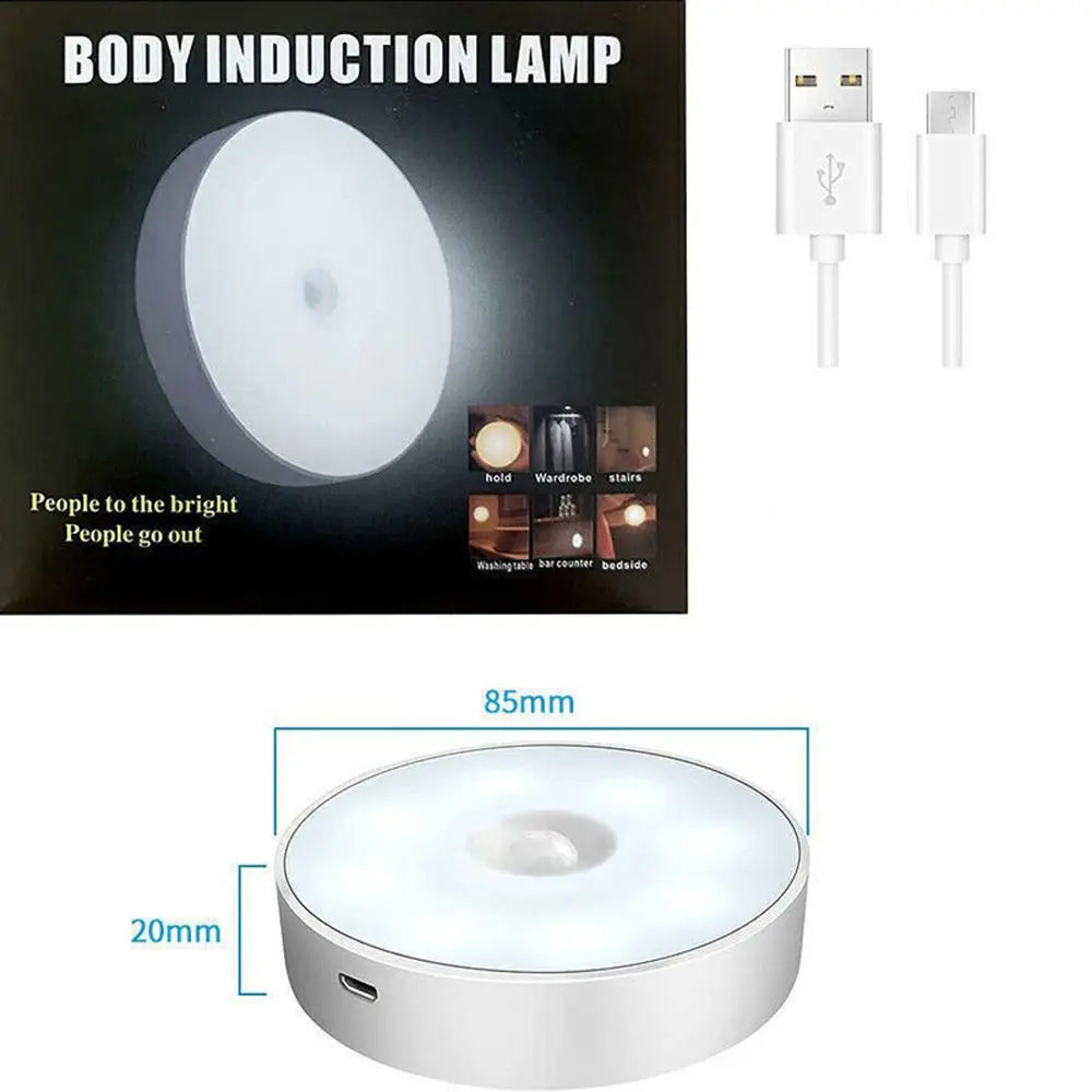Cabinet Bedroom Kitchen Human Body Induction Lights USB Rechargeable LED Wireless Night Light Motion Sensor