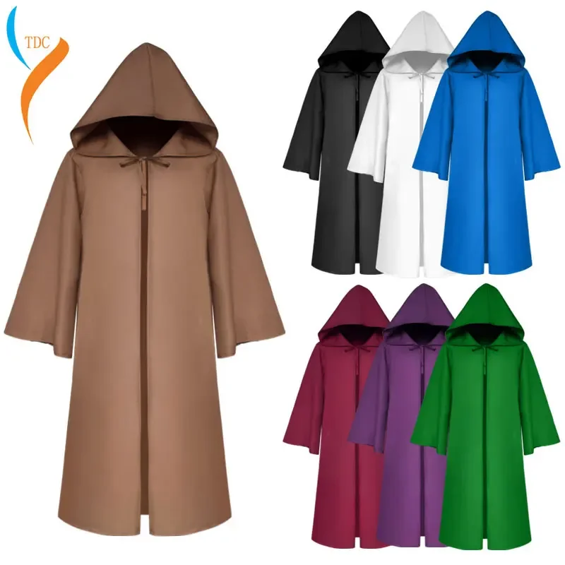 Halloween Death wizard Cloak Cosplay Costume Monk Hooded Robes Cloak Cape Friar Medieval Renaissance Priest kids adult