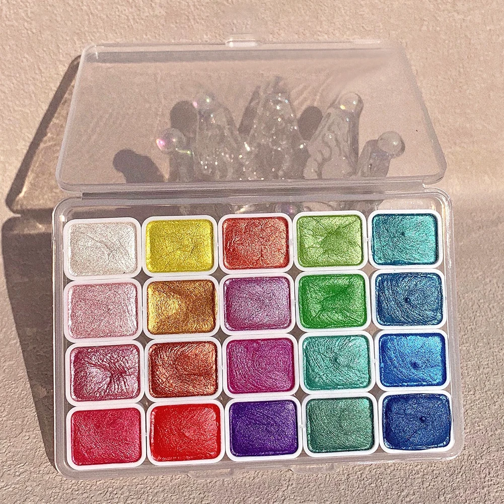 20 Colors Metallic Watercolor Paint Set Metallic Glitter Watercolour Solid Paint for Artists Beginners Hobbyists Students