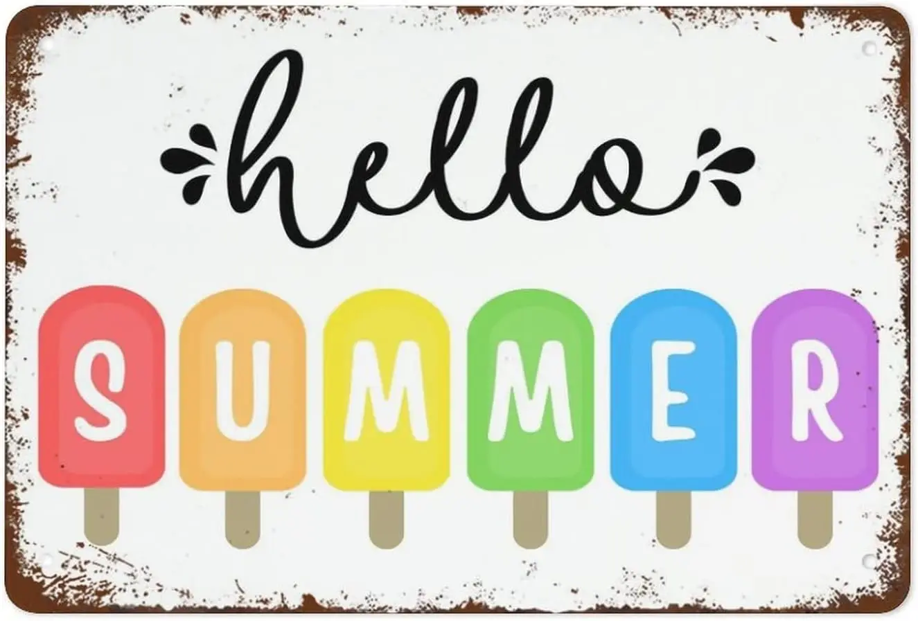 Vintage Metal Tin Sign Summer Summer Decor Summer Signs Hello Summer Summer Print Popsicle Print Wall Art Suitable For Home sign