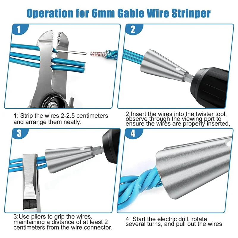

AEE6-3Pcs Инструмент для скручивания проводов для дрели - 3-ходовой/5-ходовой инструмент для зачистки проводов и инструмент для скручивания электрических проводов для электрической дрели