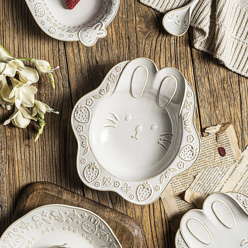 

Cartoon Rabbit Tableware, Steak Tray, Ceramic Belly Cup, Breakfast Porridge Bowl, Household Kitchen, Full Porcelain Dinner Set