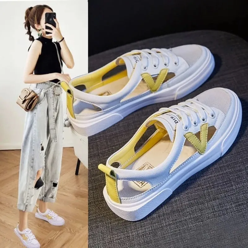 

Women' Sandals New Korean Fish-mouth Sandals Breathable Closed Toe Soft-soled Hollow Casual White Shoes Large Zapatos Para Mujer