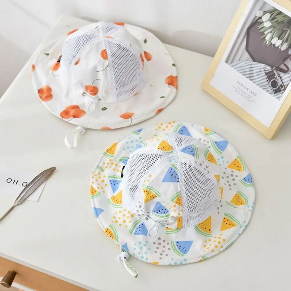 

Fashion Cartoon Children Sun Hat Thin Fruit Print Sun Protection Hat Adjustable Draw String Baby Sun Hat Summer Season