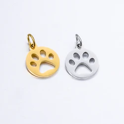 DOOYIO 5pcs/Lot Stainless Steel Charms Mirror Polished Hollow-out Animal Cat Paw Dog Paw Pendant With Circle DIY Accessories
