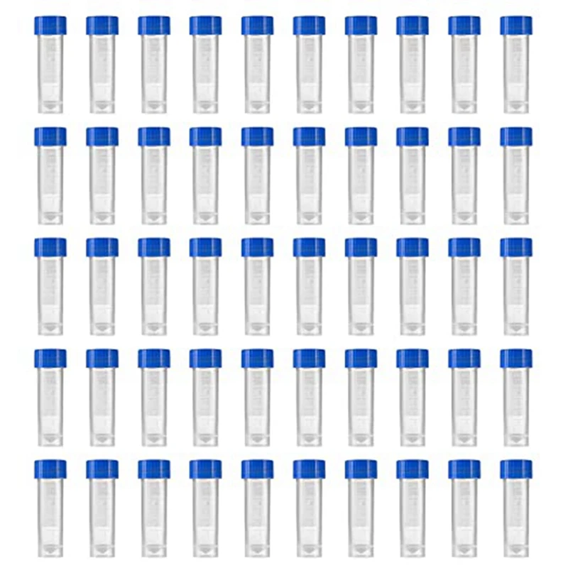 200Pcs Graduated Vial Storage Container Test Tubes 5Ml Plastic Blue With Screw Caps