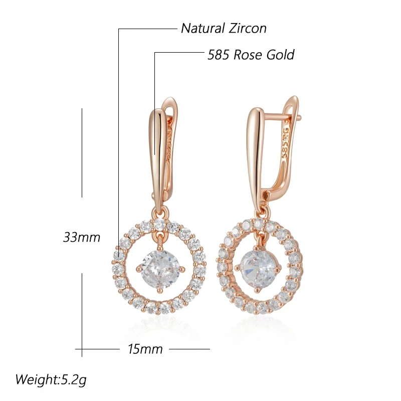 Wbmqda Wbmqda Shiny Long Drop Earring For Women 585 Rose Gold Color With Natural Zircon Luxury Wedding Party Jewelry Gifts