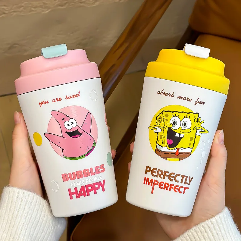 

Cute Cartoon Kawaii SpongeBob SquarePants Patrick Star Ceramic Lined Coffee Cup Birthday Gift, New Insulated Water Cup with Lid