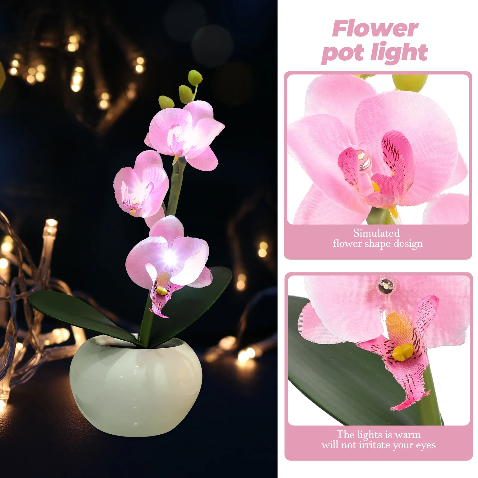 

Flower Pot Light Pink Phalaenopsis Led Night Lamp For Indoor Outdoor Decor Garden Artificial Flower Lighting Home Hotel Coffee