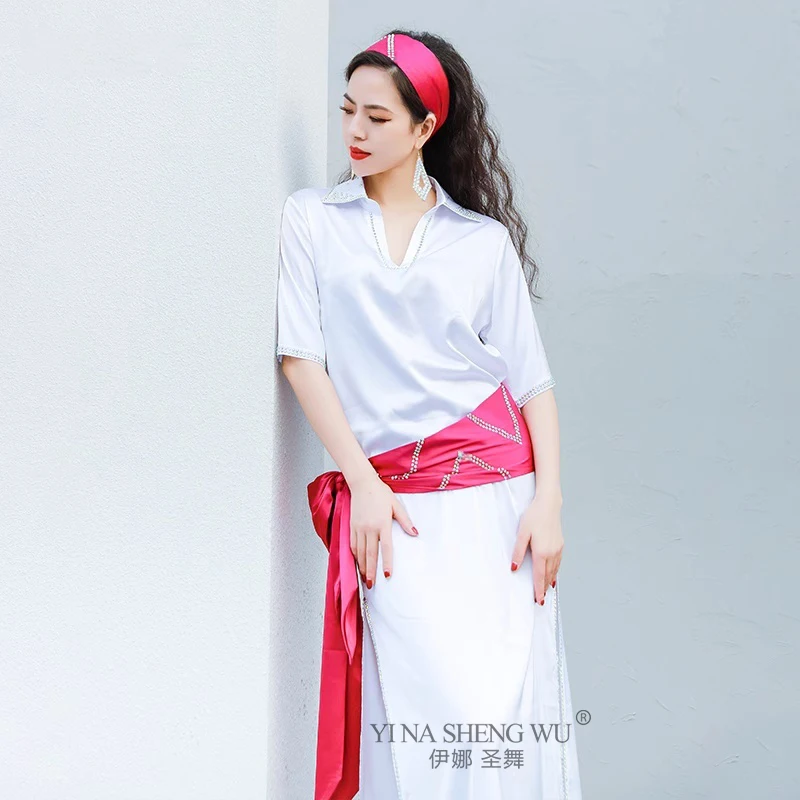 Novo barato egito baladi gasto saidi robe solto feminino dança do ventre oriental prática wite traje 4 peça conjunto com cinto