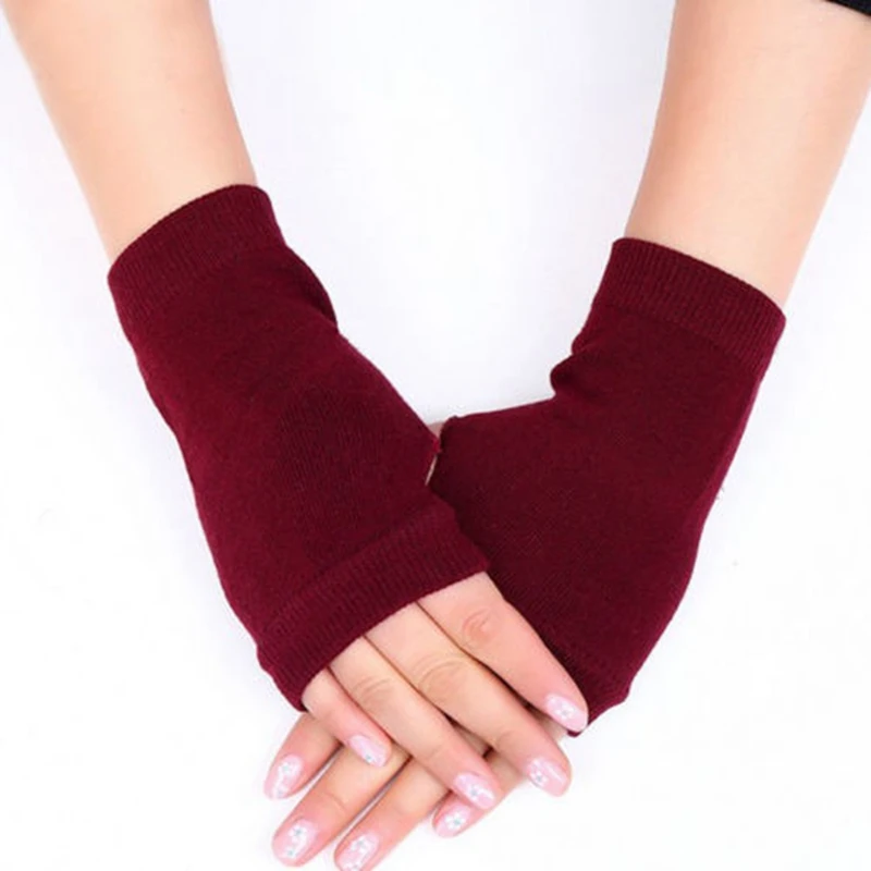 1 Pair Women Solid Cashmere Warm Winter GlovesWinter Gloves Female Fingerless Gloves Women Unisex Hand Wrist Warmer Mittens