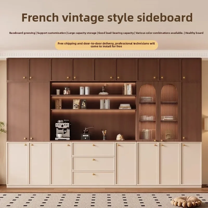 Modern Sideboard Cabinet Kitchen Hutch Storage Microwave Shelf Pantry with Glass Doors Drawers Buffet Living Room Tea Cabinet