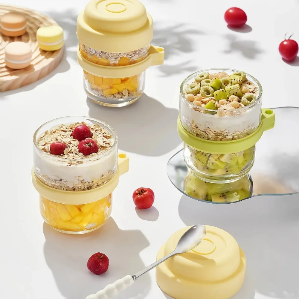 

New 440ml Breakfast Cup Glass with Spoon Salad Cup Food Storage Container Oatmeal Cereal Nut Yogurt