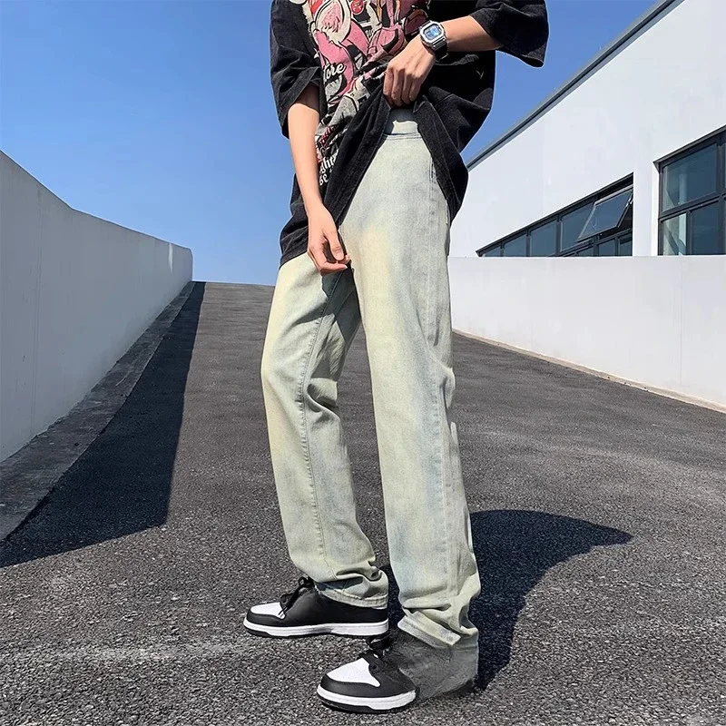 

LIBIELIY Vintage High Street Wide Leg Jeans Men Baggy Pants Spring And Summer Straight Loose Denim Pants Streetwear Trousers Ma