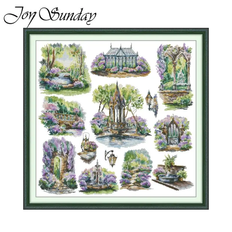 

Joy Sunday Cross Stitch Kit Fantasy Garden Printed Counted Fabric Aida 16/14/11CT DIY Embroidery Sets Home Decora Factory Supply