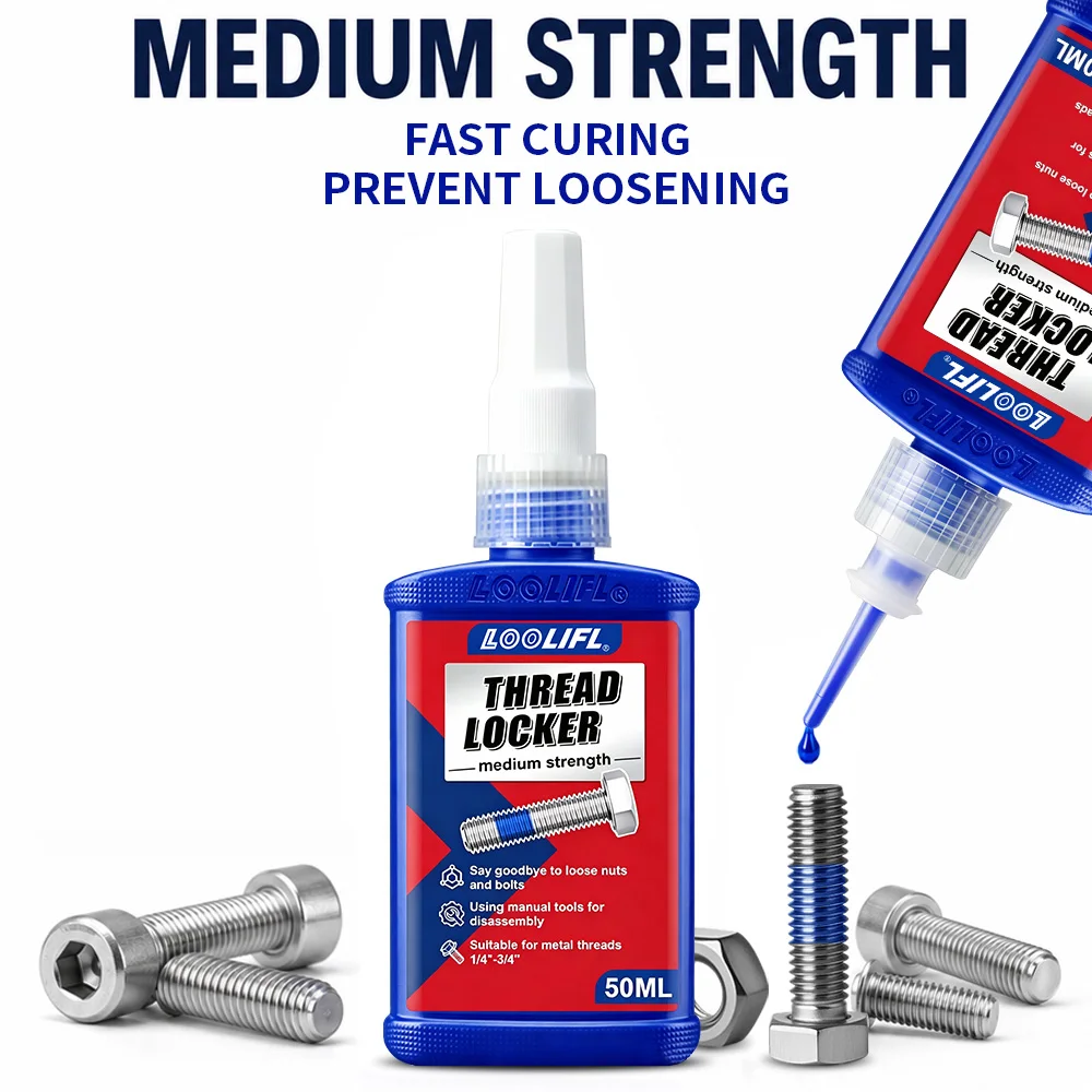 Loolifl-243 Screw Adhesive, Anaerobic Sealant, 50ml High-Strength Anti-Loosening, Oil-Resistant, High-Temperature Resistant, Anti-Vibration Metal Thread Locking Sealant, Leak-Proof, General Industrial Machinery Repair,