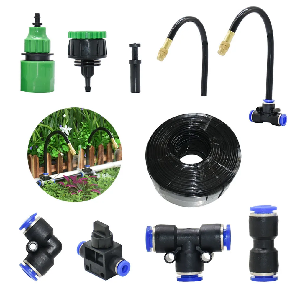 8mm Outdoor Misting Cooling System DIY Garden Irrigation Watering Tee Directly plug elbow Connector for Patio Greenhouse