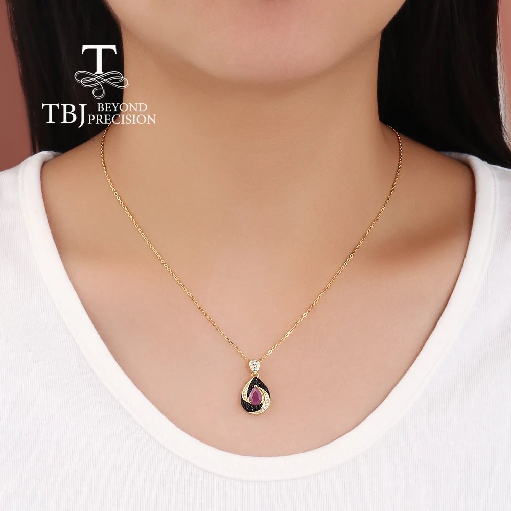 خمر 925 فضة المرأة قلادة الكمثرى الطبيعية 5*7 مللي متر روبي الأحجار الكريمة الحقيقية قلادة فاخرة غرامة مجوهرات لملابس مأدبة