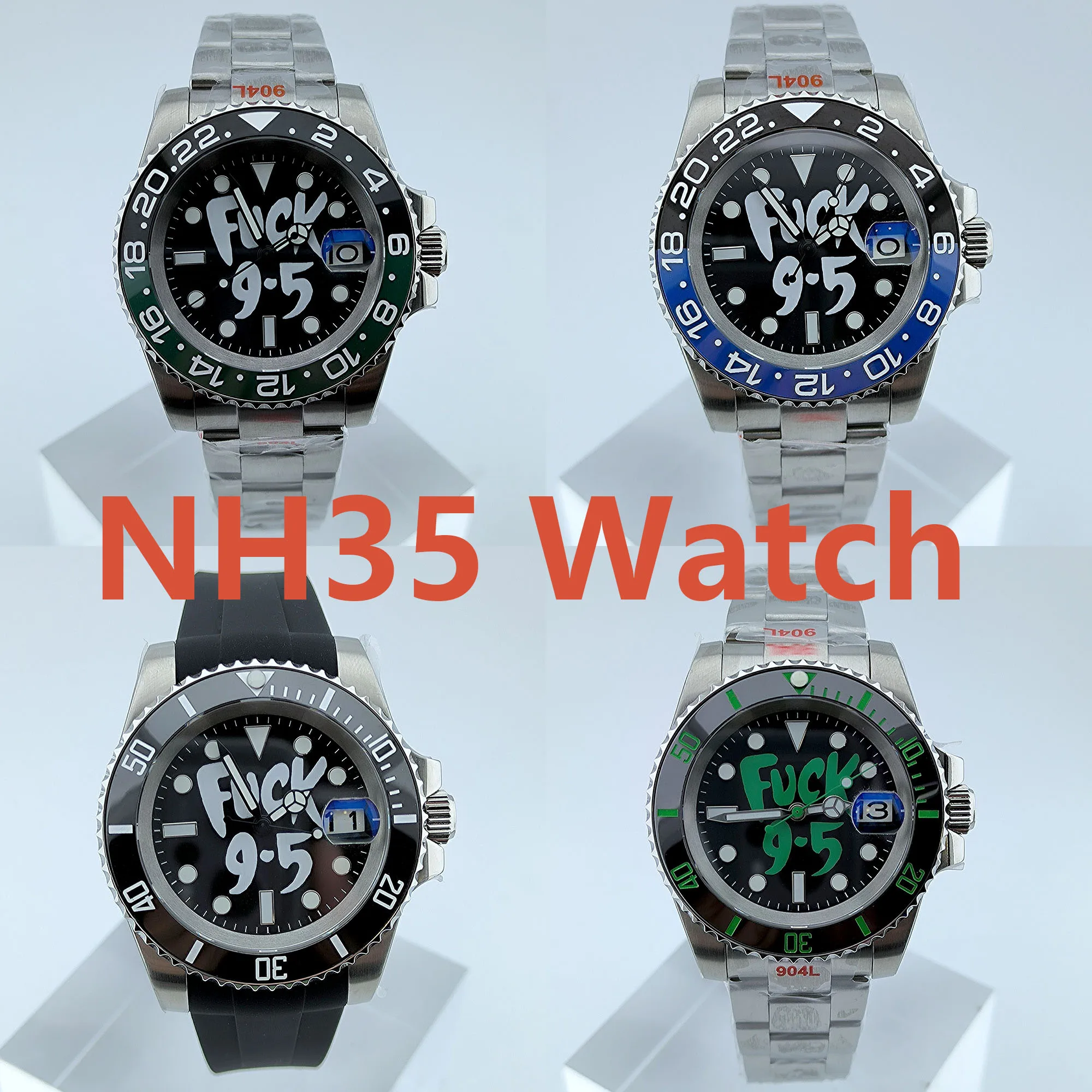 NH35 Automatic Mechanical watch 40mm Black Dial Ceramic Bezel Sapphire Glass Men's Watch Stainless Steel Sports Waterproof Watch