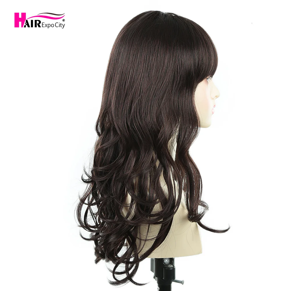 Peruca sintética ondulada longa com Franja para mulheres, cabelo castanho misto, resistente ao calor, cabelo fashion, festa cosplay, perucas asiáticas