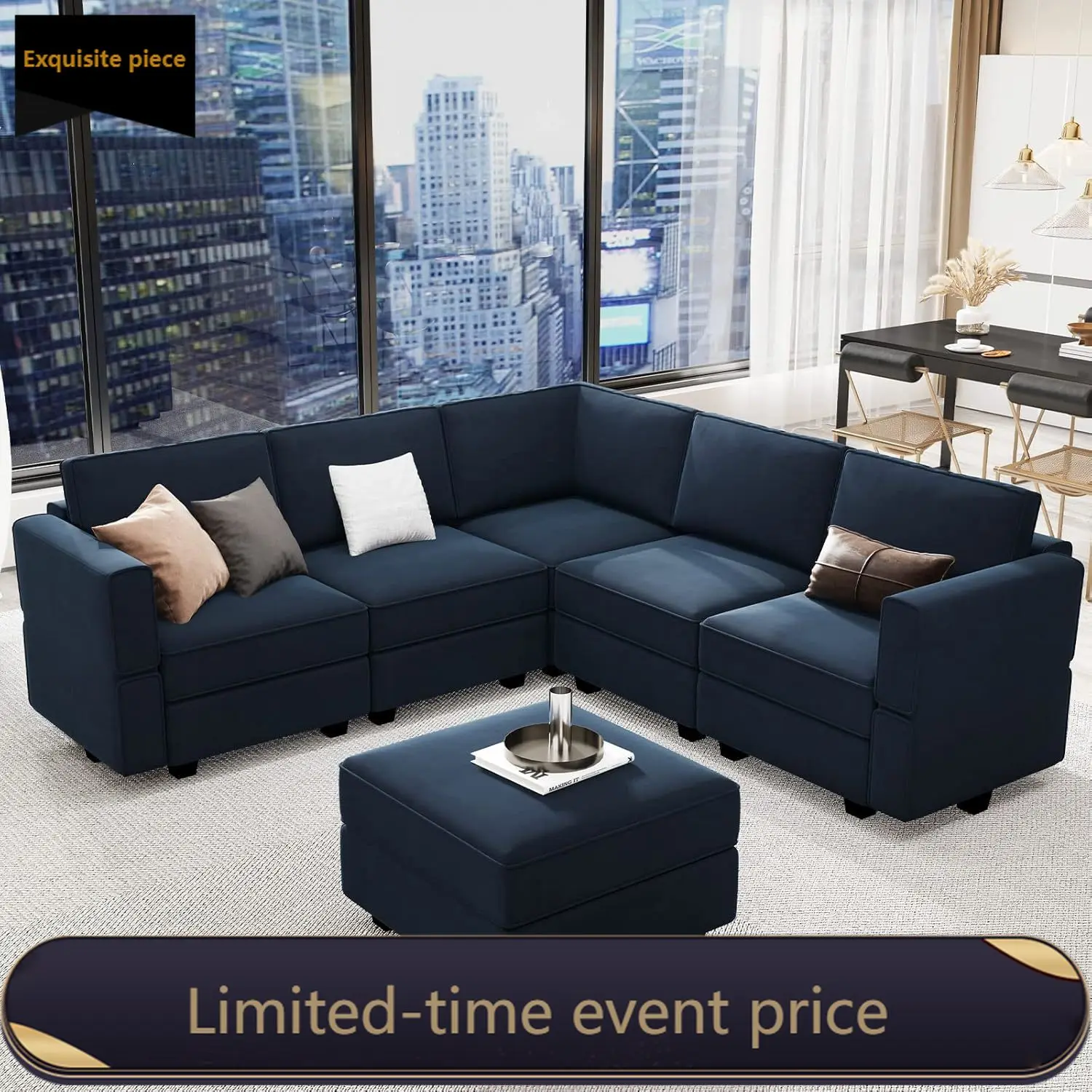

Modular Sectional Sofa with Storage Seats Velvet L Shaped Corner Couch Convertible Sectional Sofa with Chaise (Blue, L Shape-1)…