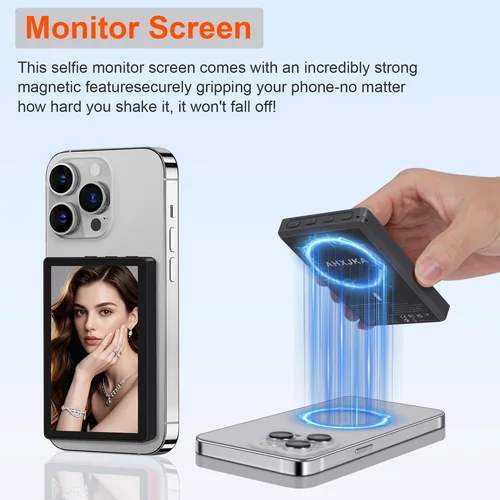 Imagen 2 del producto AHXJKA 3,97 Vlog Selfie Monitor pantalla soporte magnético inalámbrico Smartphone para teléfono inteligente transmisión en vivo grabación de vídeo Bluetooth