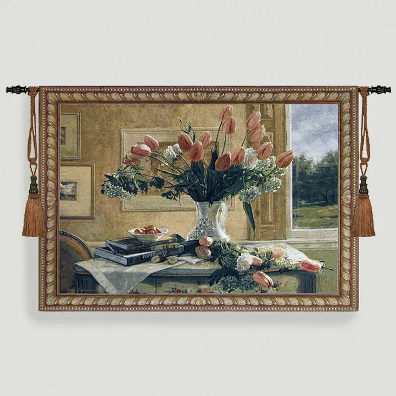 Tapestries, European jacquard tapestries Nordic ins modern abstract hanging cloth living room, flower series