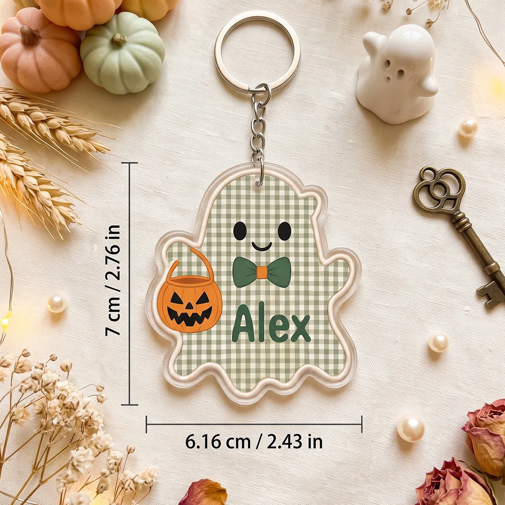 Personalized Pumpkin Ghost Keychain, Halloween Gift