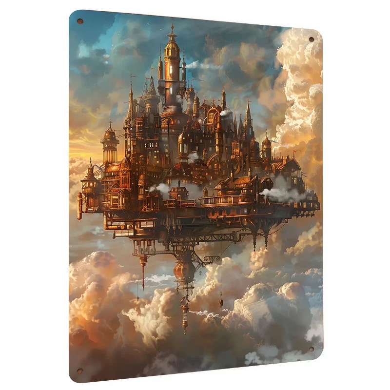 Vintage Mechanical Floating City Metal Wall Art Steampunk Home Decor Hanging Painting
