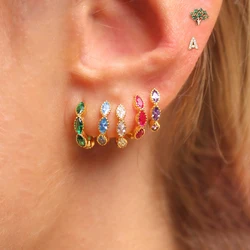 Fashion Multicolor CZ Zircon Small Hoop Earrings for Women Copper Geometry Circle Ear Buckle Piercing Jewelry Hot 2022