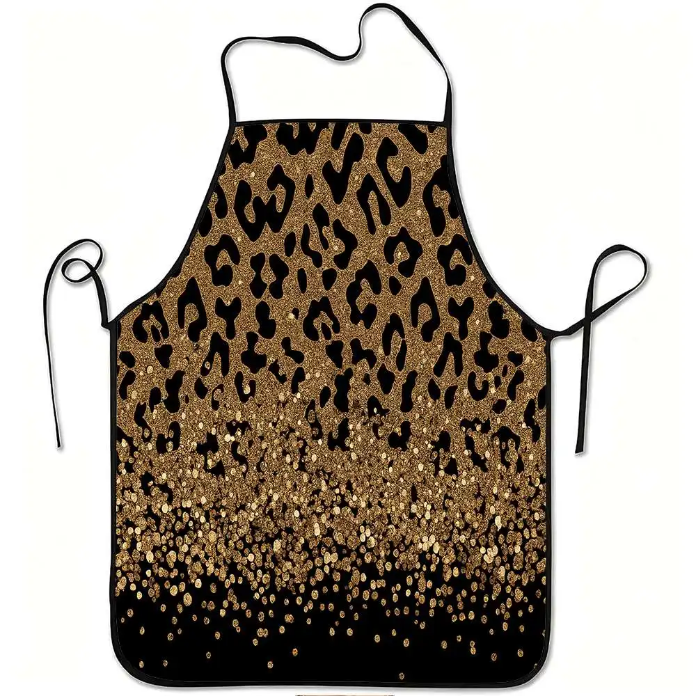 Shiny Leopard Animal Print Apron Waterproof Kitchen Cooking Bib for Men Women Household Gardening Grilling Cover