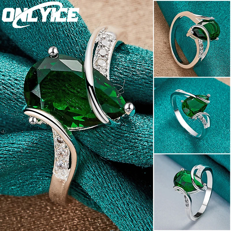 

Charm 925 Sterling Silver Elegant Green AAAAA Zircon Ring For Women Size 7/8/9/10 Fashion Party Christmas Gifts Wedding Jewelry