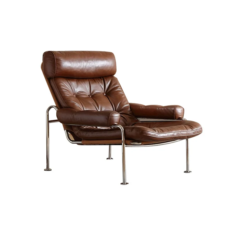 

Leisure chair medieval Bauhaus living room balcony premium single chair Italian retro oil wax leather single sofa chair