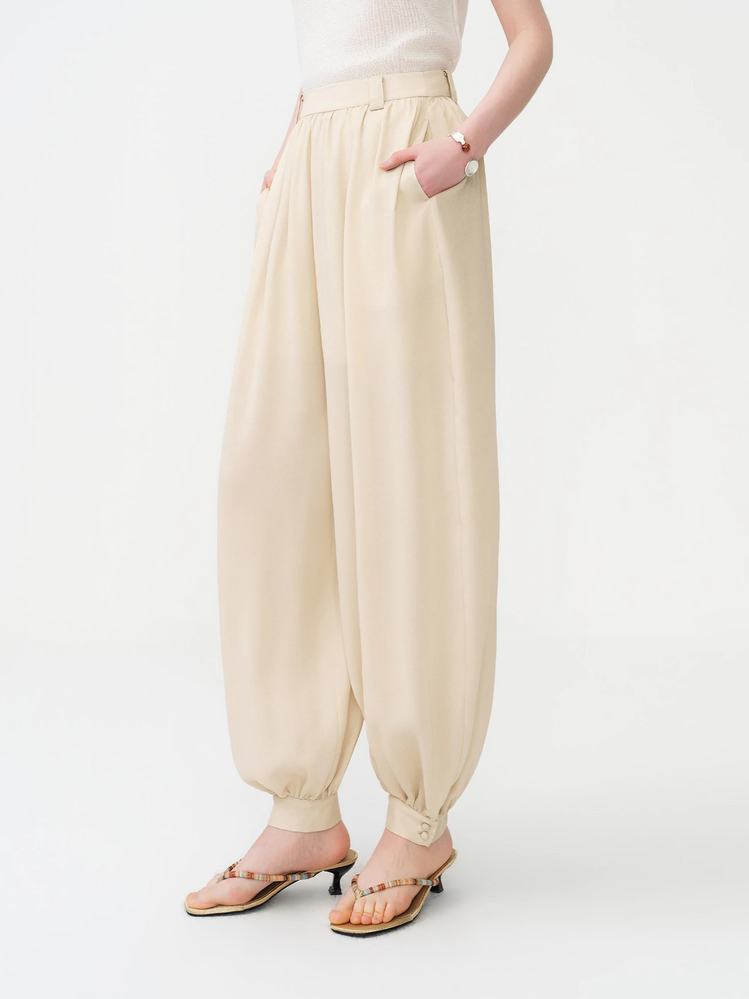 FSLE 2026 Summer Women's High Waist Pleated Straight Leg Pants with Elasticized Hem for Office Commute and Casual Daily Wear