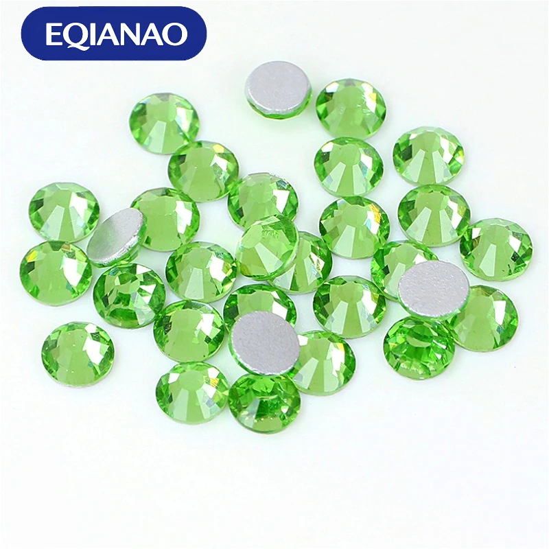 EQIANAO Light Green Silver Flat Rhinestones 1440Pcs SS4-SS30 Glass Crystals Clothes Jewelry Craft Accessory DIY Ornament Decor