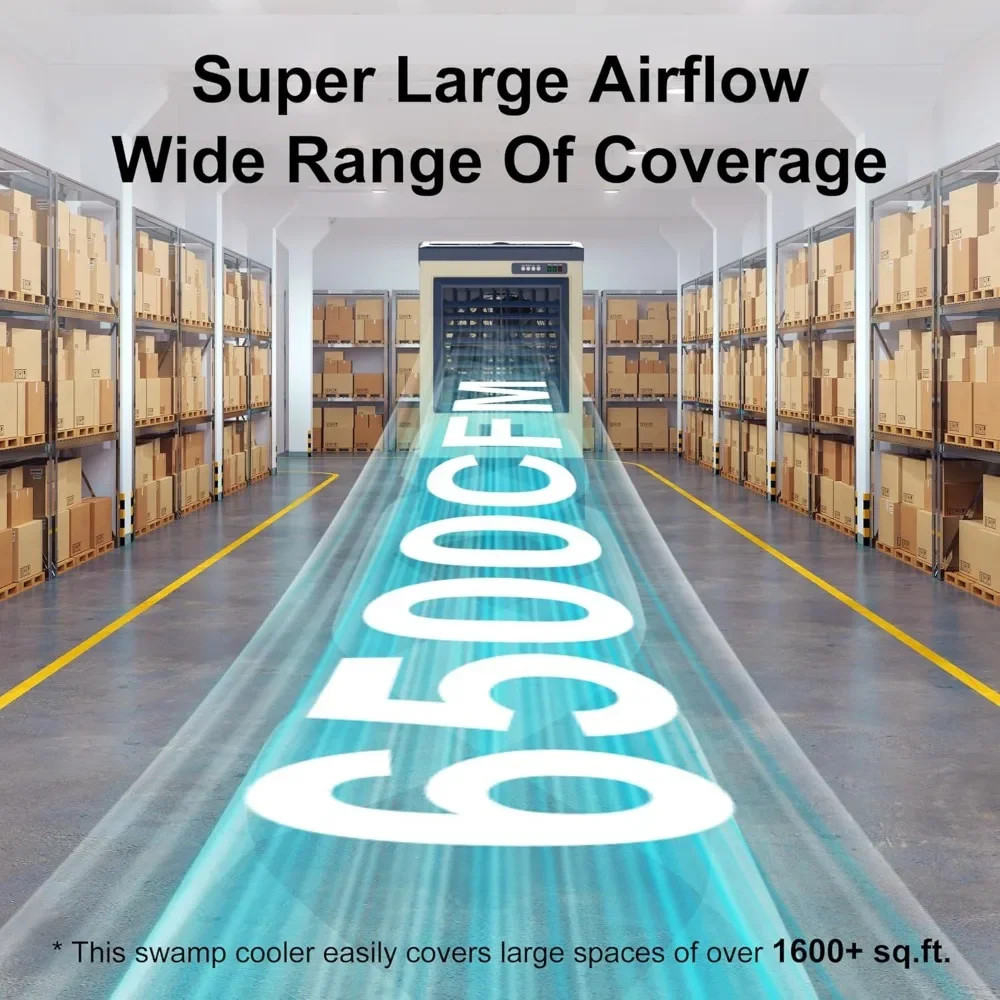 Enfriador de aire evaporativo 6500 CFM, tanque de agua de 19 galones, aire acondicionado exterior, adecuado para garajes interiores y exteriores