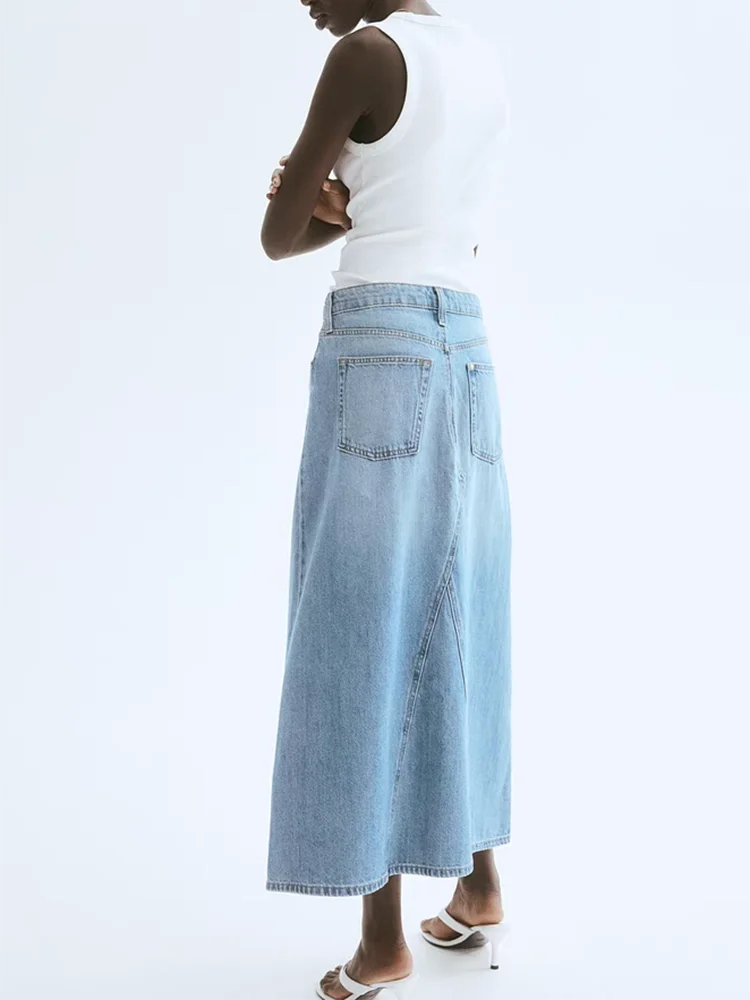 Faionable A-Line Denim Skirt for Women Autumn New Sle Slimming Mid-Waist Casual Versatile Commute High Waist Midi Skirt