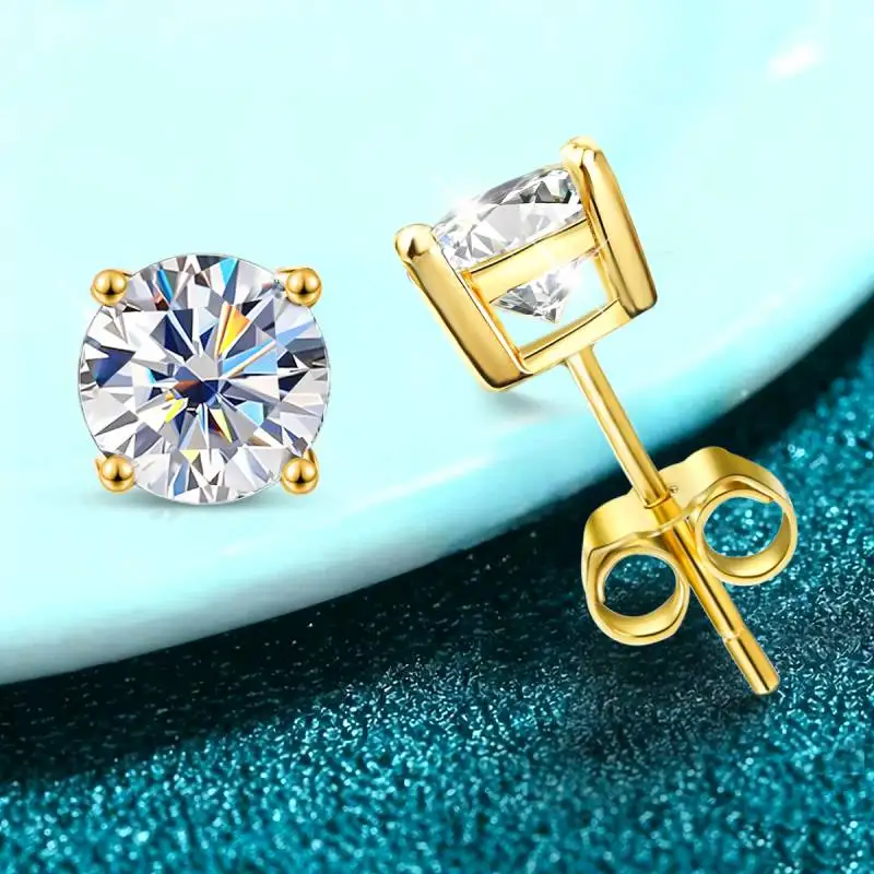 

KNB 0,5-2 карата золотые серьги-гвоздики с муассанитом и бриллиантами для женщин, сверкающие классические серьги с бриллиантами для свадебной лаборатории, чистое серебро 925 пробы