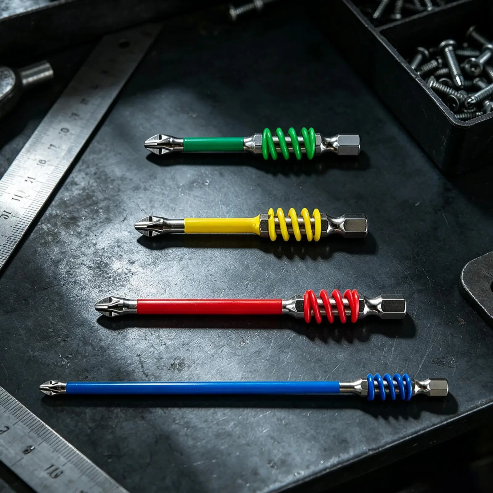 Magnetic Drill Bits 1/4 Hexagonal Handle Spring Loaded Alloy Steel 4 Pieces Magnetic Anti Slip Bits For Car Owner Home