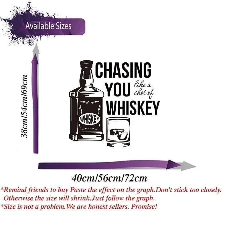 Chasing You Like A Shot of Whiskey Wine Wall Decal Kitchen Resturant Bar Pub Glass Wall Sticker Playroom Vinyl
